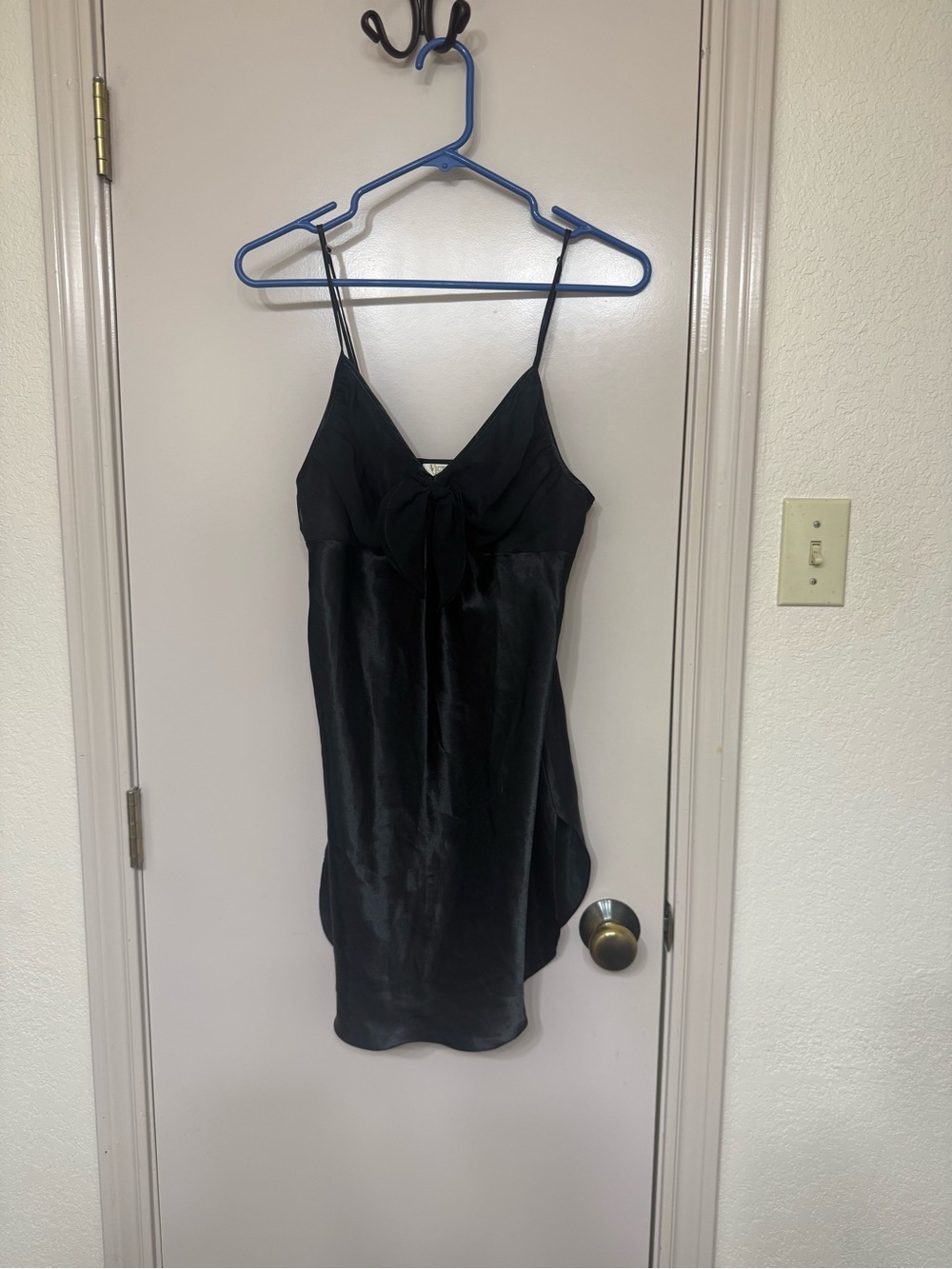 Victoria's Secret GOLD LABEL Black Satin Slip Gown with Bow Accent
